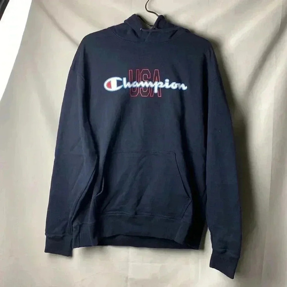 CHAMPION MENS LARGE HOODED PULLOVER SWEATSHIRT DRAWSTRING POCKETS USA DESIGN - Picture 3 of 12
